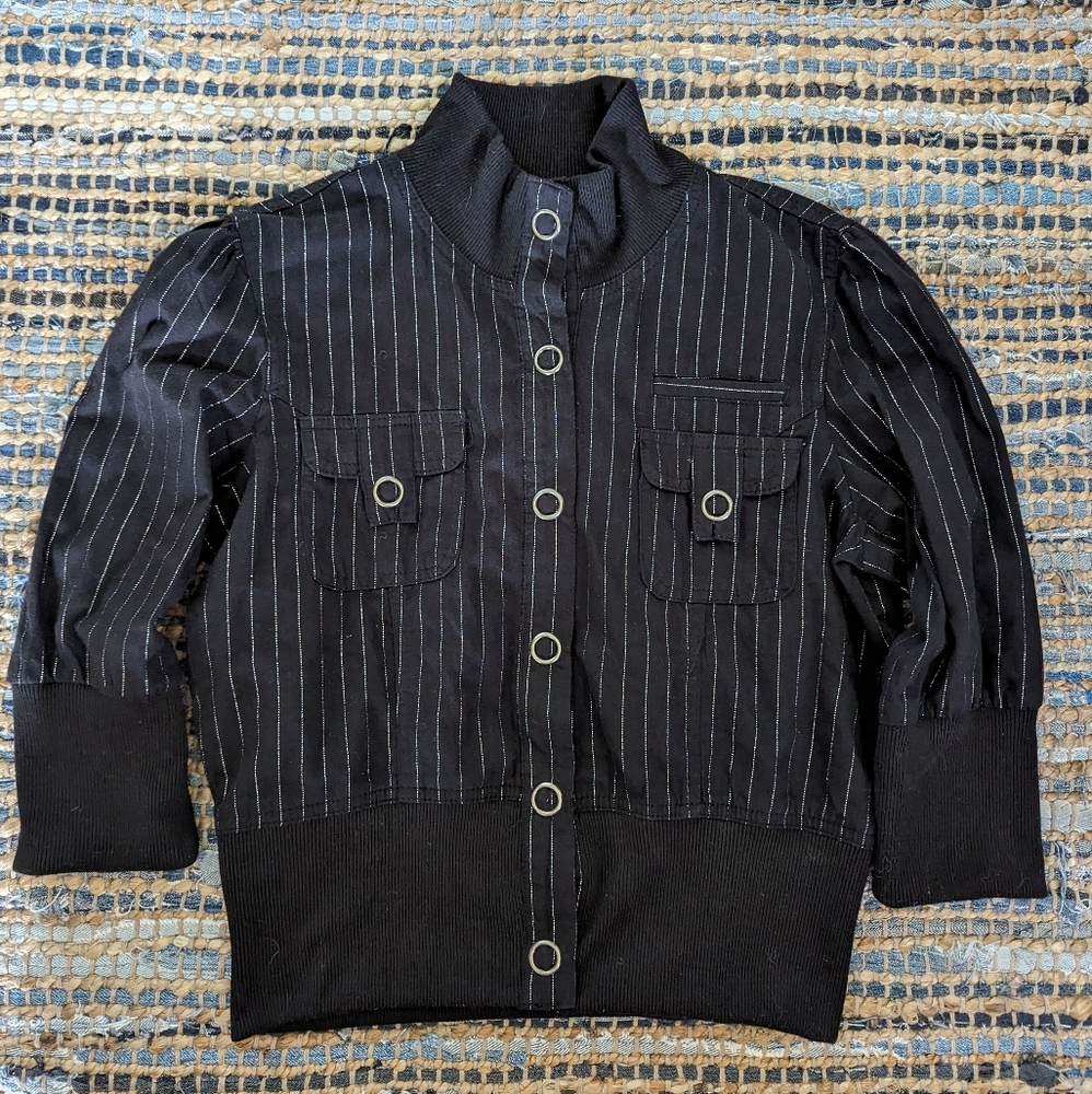 Black Striped Bomber Jacket
